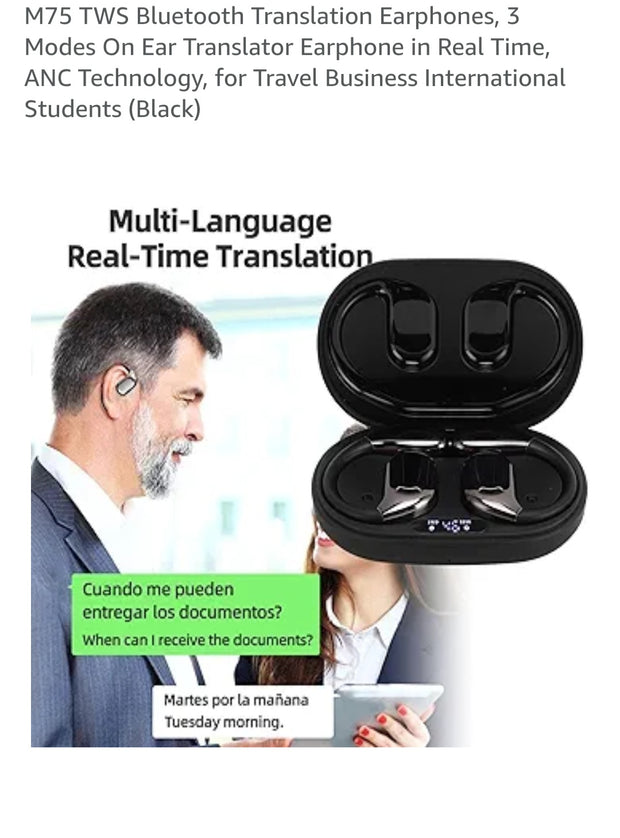 M75 Wireless Bluetooth AI Translator Earbuds(iPhone and Android Compatible)